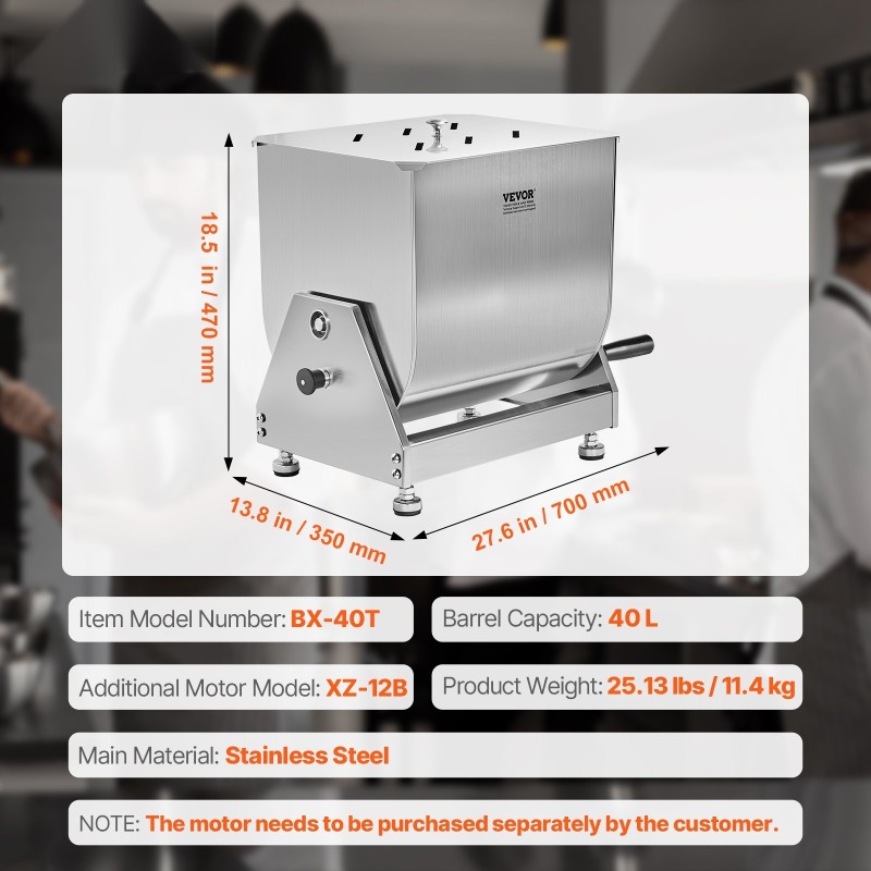 Manuaalinen lihasekoitin 40L kallistettava säiliö SUS201-ruostumaton teräs