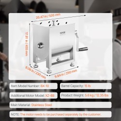 Käsikäyttöinen lihasekoitin SUS201-ruostumatonta terästä 15 L säiliö malli BX-10