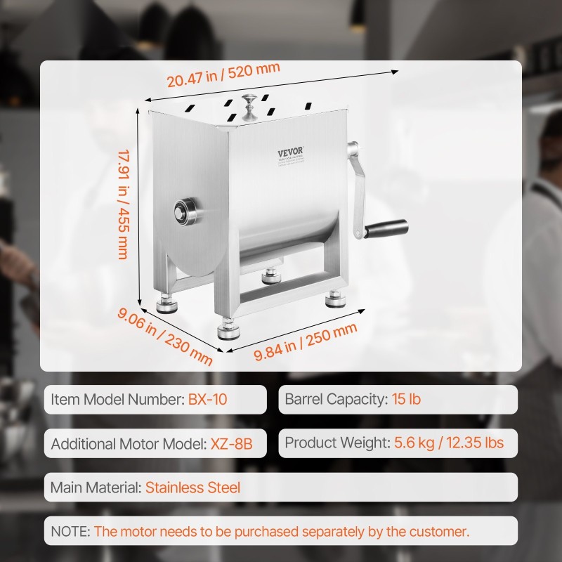 Käsikäyttöinen lihasekoitin SUS201-ruostumatonta terästä 15 L säiliö malli BX-10