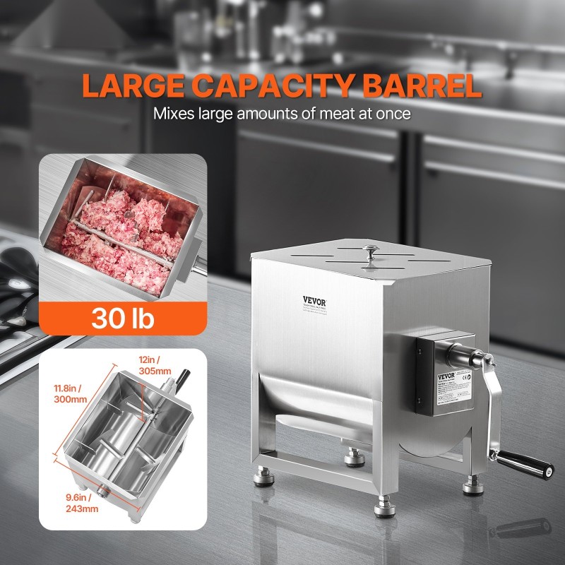Manuaalinen lihamyllysekoitin ruostumaton teräs kolmenkymmenen litran säiliö makkaramassalle