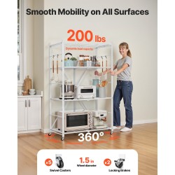 Säilytyshylly 4-tasoinen taitettava hiiliteräs pyörillä valkoinen