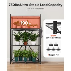 Taittuva metallihylly neljä tasoa hiiliteräs viisi lukittavaa pyörää 530x910x1520 mm musta