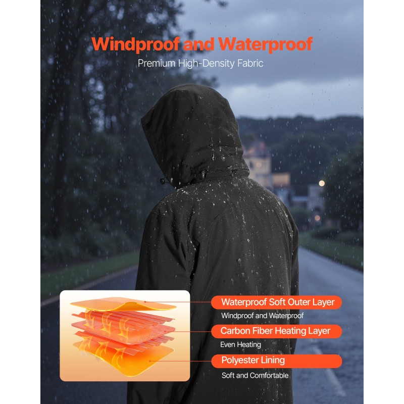 Miesten lämmitettävä vedenpitävä softshell-takki koko S musta 5 lämmitysvyöhykettä 8000 mAh virtapankki