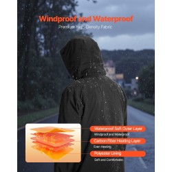 Lämmitettävä ulkotakki tuulen ja vedenpitävä 5 lämmitysvyöhykettä miesten XXXL