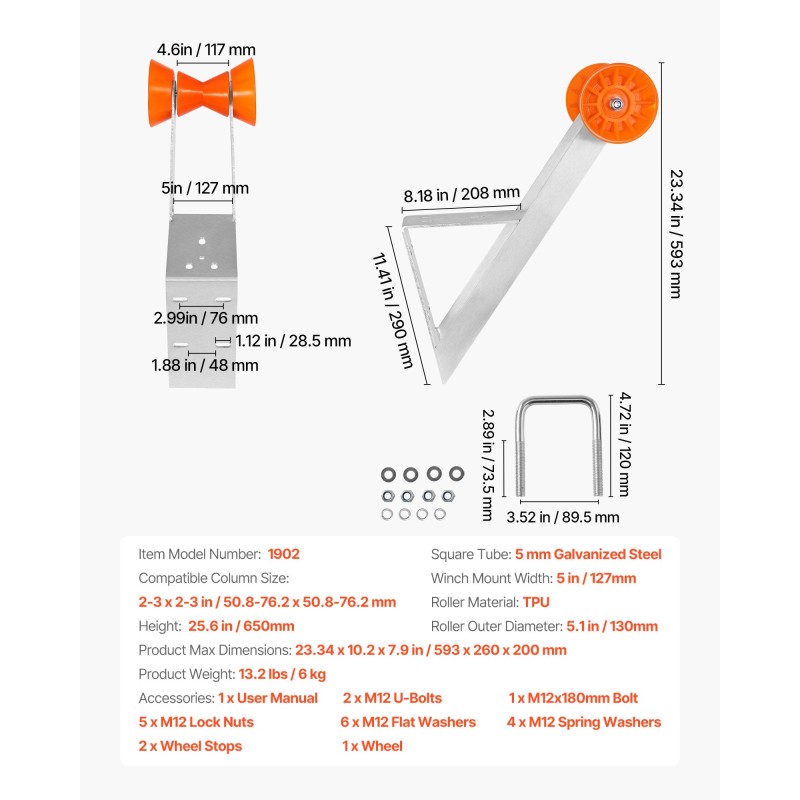 Vinssinteline peräkärryyn kuumasinkitty 5 mm teräs 50,8–76,2 mm pylväille PVC-muovirullalla kolmiomaisella rakenteella