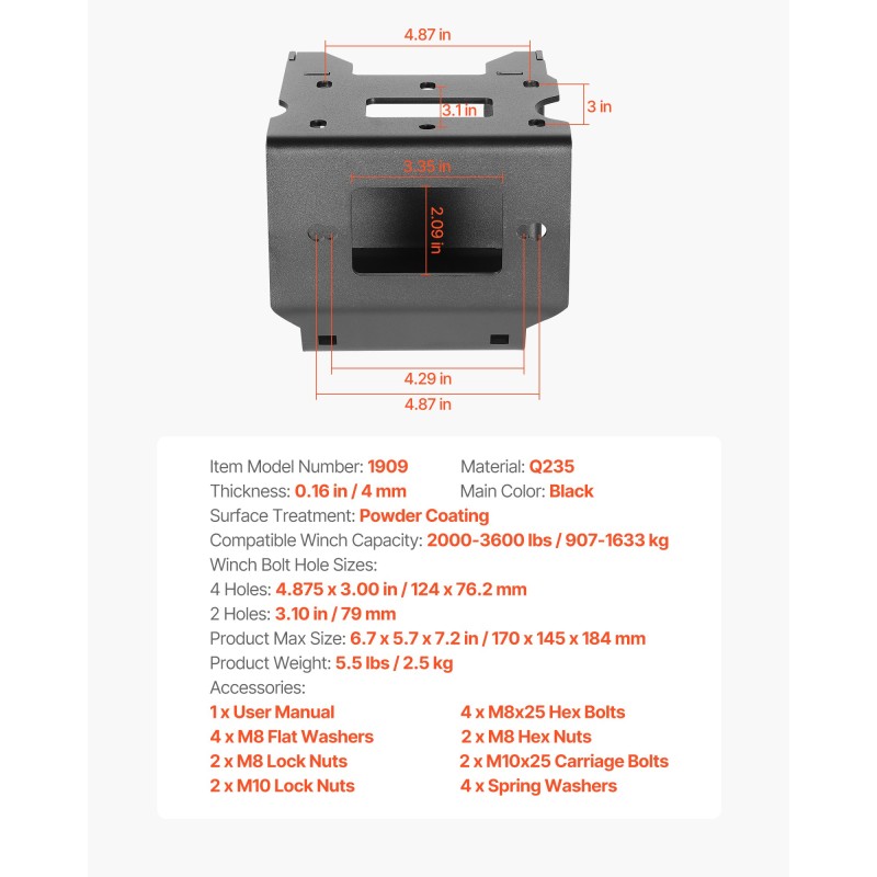 Vinssiteline vetokoukkuun Polaris Sportsman 2009 ja uudemmat Q235 teräs 907–1633 kg musta