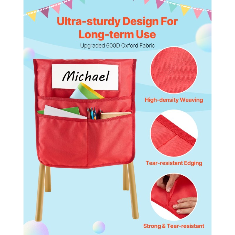 Tuolin selkänojataskut 24 kpl Oxford-kangasta 12–13 tuuman selkänojiin 6 värissä