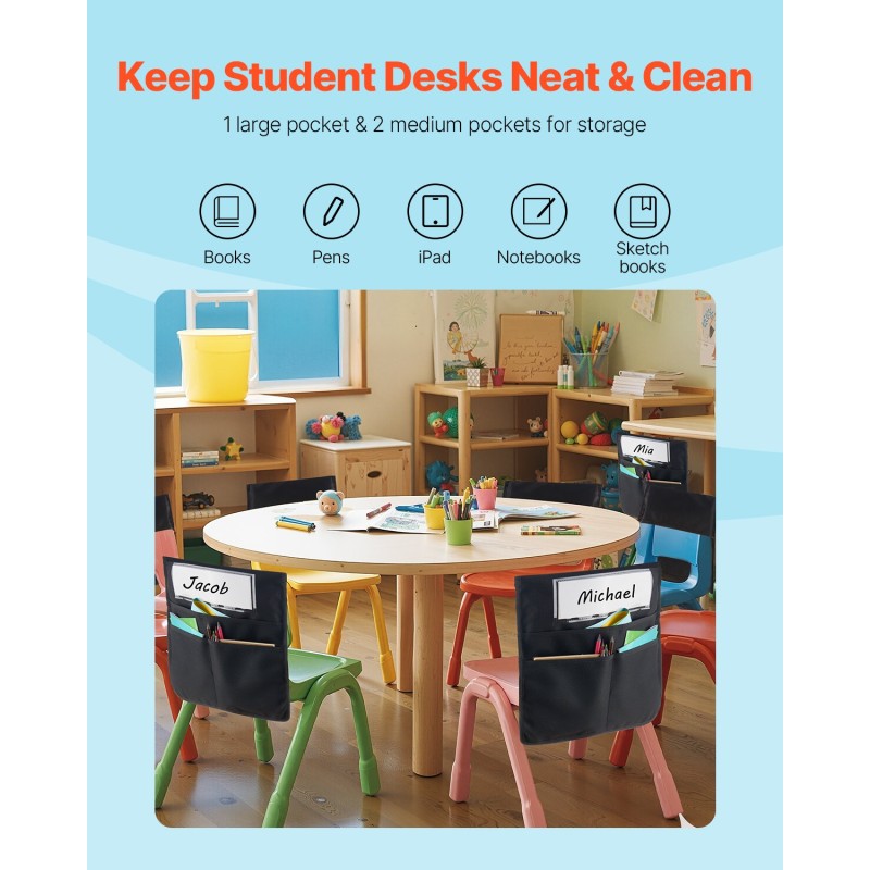 Tuolinselkätaskusetti 12 kpl 600D Oxford-kangas musta sopii 17 tuuman selkänojaan