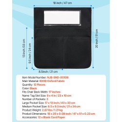 Tuolinselkätaskusetti 12 kpl 600D Oxford-kangas musta sopii 17 tuuman selkänojaan