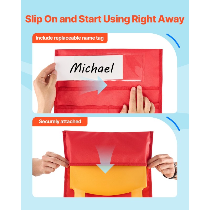 Tuolin selkänojan taskusarja 24-osainen 600D Oxford-kangas 465x510 mm kouluille