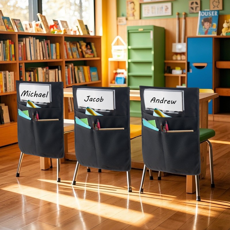 Tuolin selkänojan säilyttimet 12 kpl musta 600D Oxford-kangas 3 taskua