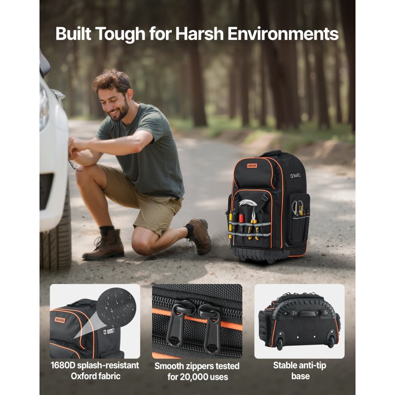 Rullattava työkalureppu 1680D ja 600D polyesteri 72 taskua 50 kg kantavuus