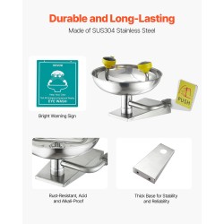 Seinäasennettava hätäsilmähuuhtelupiste SUS304-ruostumaton teräs ABS-pinnoite 12–18 l/min työtiloihin