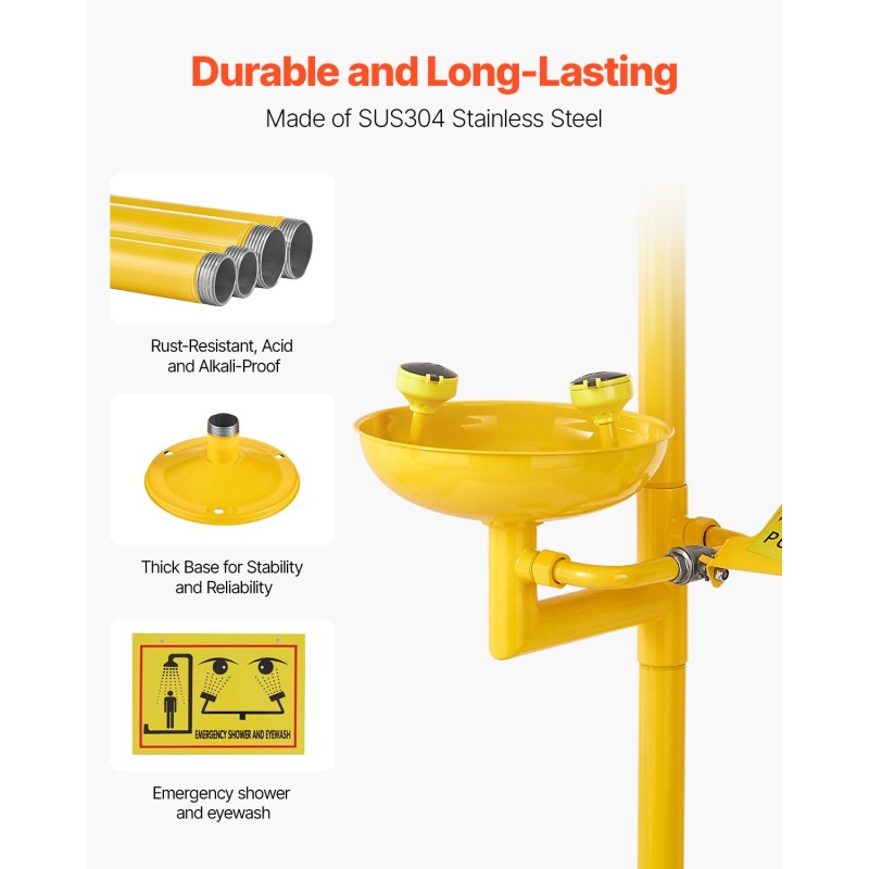 Lattia-asenteinen hätäsuihku ja silmähuuhteluasema SUS304-teräs ABS-pinnoite kouluille laboratorioihin