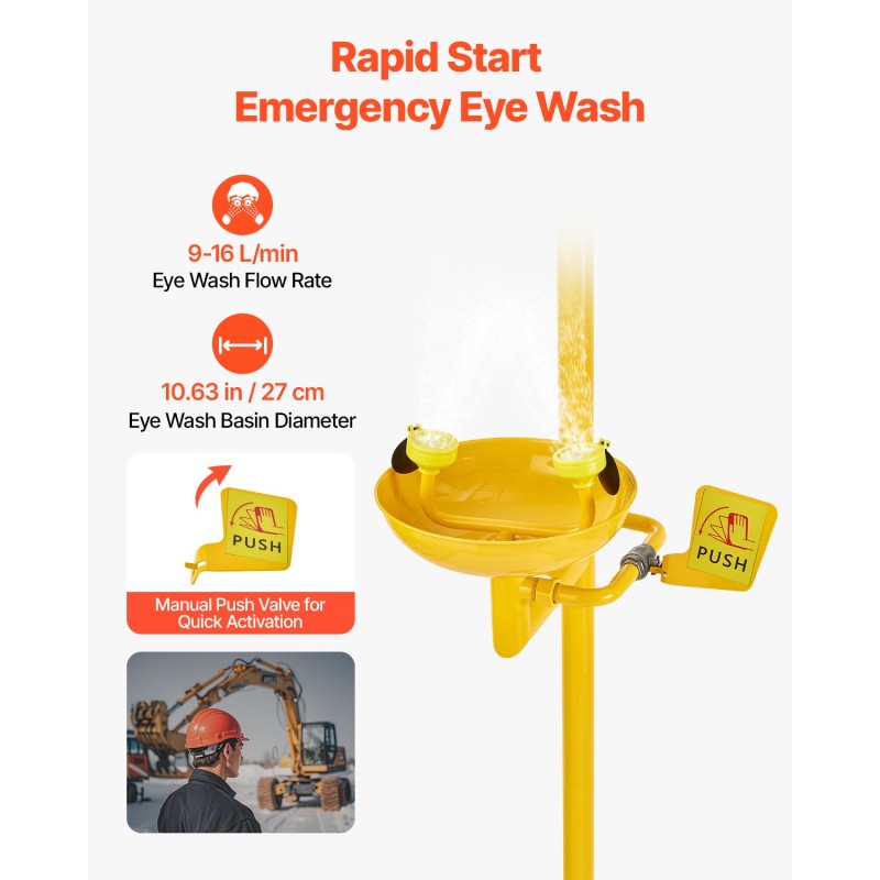 Lattia-asenteinen hätäsuihku ja silmähuuhteluasema SUS304-teräs ABS-pinnoite kouluille laboratorioihin