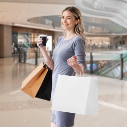 Paperikassit kraft-paperista valkoiset 406×152×308 mm 100 kpl kantokahvoilla