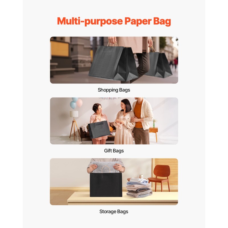 Kraft-paperikassit kantokahvoilla musta 100 kpl 406×152×308 mm