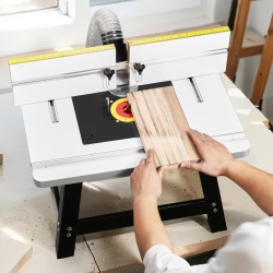 Penkkijyrsinpöytä MDF-pöytälevy metallijalusta säädettävä aita purunpoistoaukko läpinäkyvä suojus