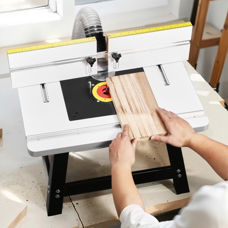 Penkkijyrsinpöytä MDF-pöytälevy metallijalusta säädettävä aita purunpoistoaukko läpinäkyvä suojus