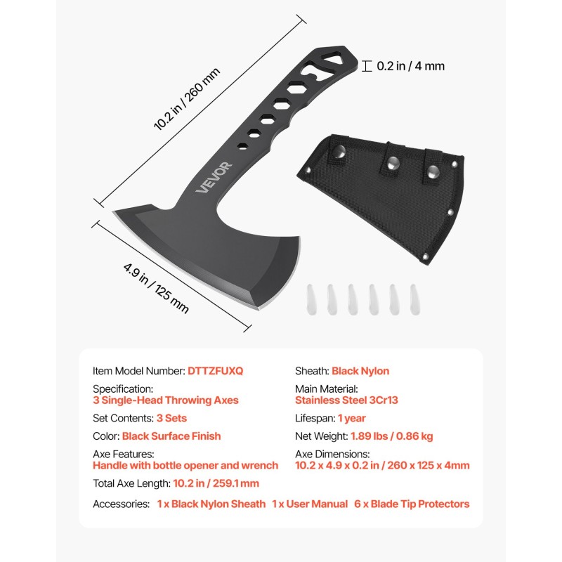 Heittokirves-setti kolmen kappaleen ruostumaton teräs kompakti koko vapaa-ajan heittoon