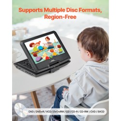 Kannettava DVD-soitin 10,1-tuumainen kääntyvä HD-näyttö 4 tunnin akku musta