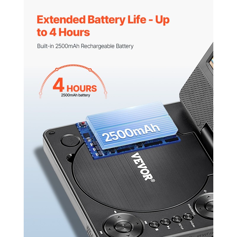 Kannettava DVD-soitin 7-tuumainen HD-näyttö 800x480 akku 4h muistikorttituki