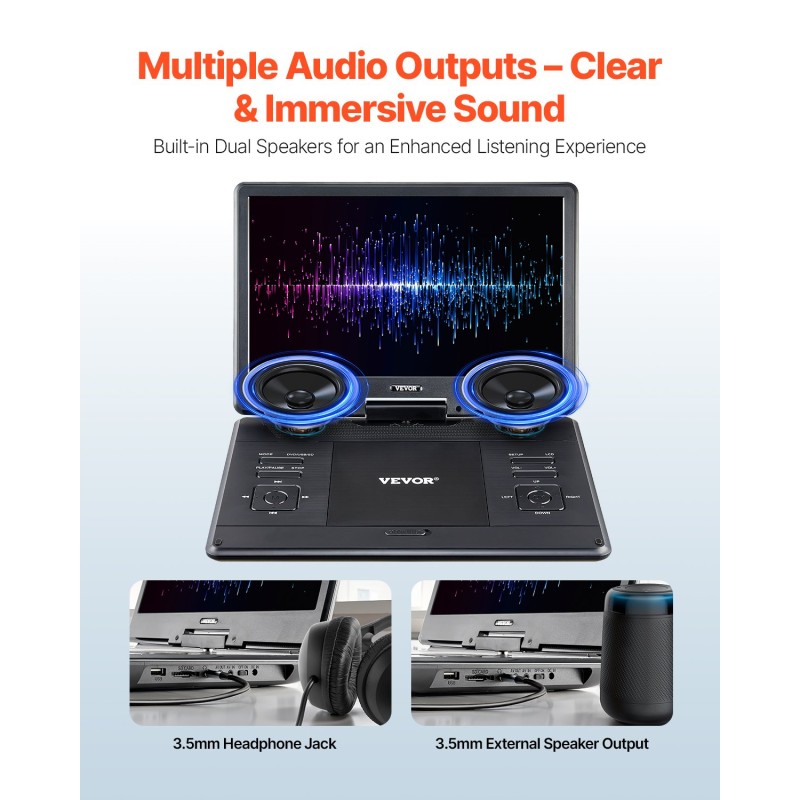 Kannettava DVD-soitin 14-tuumainen kääntyvä HD-näyttö akku 5000 mAh USB ja SD