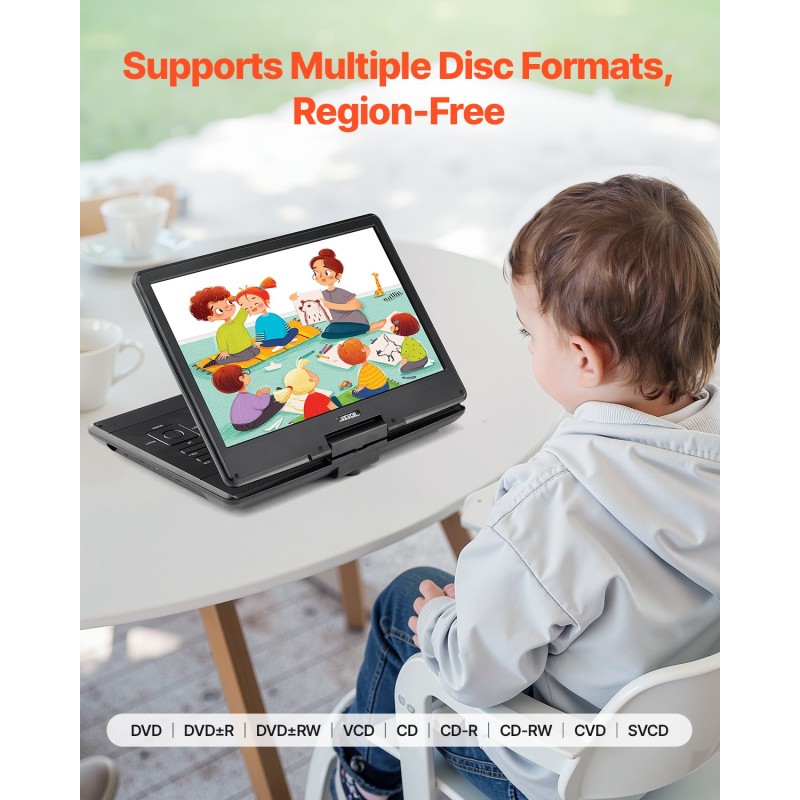 Kannettava DVD-soitin 14-tuumainen kääntyvä HD-näyttö akku 5000 mAh USB ja SD