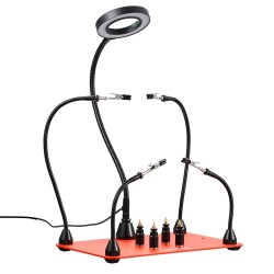 Magneettinen kolvausapuasema kolmekertainen suurennuslasi LED-valaistus neljä taipuisaa vartta teräspohja