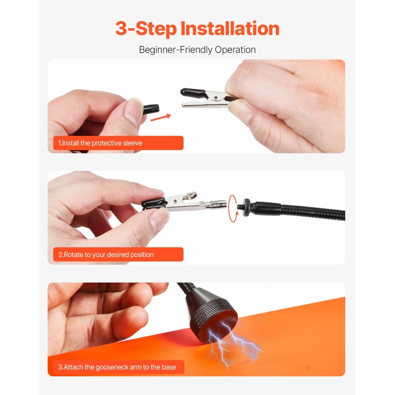 Kolvausasema magneettikiinnityksellä neljällä hanhenkaulavarsilla teräspohjalla liukumattomilla kumityynyillä