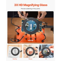 Magneettinen kolvausapuasema teräspinnoite kolminkertainen suurennuslasi viisi joustavaa vartta LED-valaistus