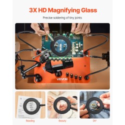 Juotosasema magneettinen kolmannenkäden teräspohjalla 3X suurennuksella LED-valaistuksella 4 taipuisaa vartta