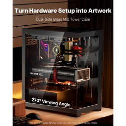 Miditornikotelo teräs karkaistu lasipaneeli ATX M-ATX ITX