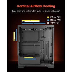 Miditornikotelo teräs karkaistu lasipaneeli ATX M-ATX ITX
