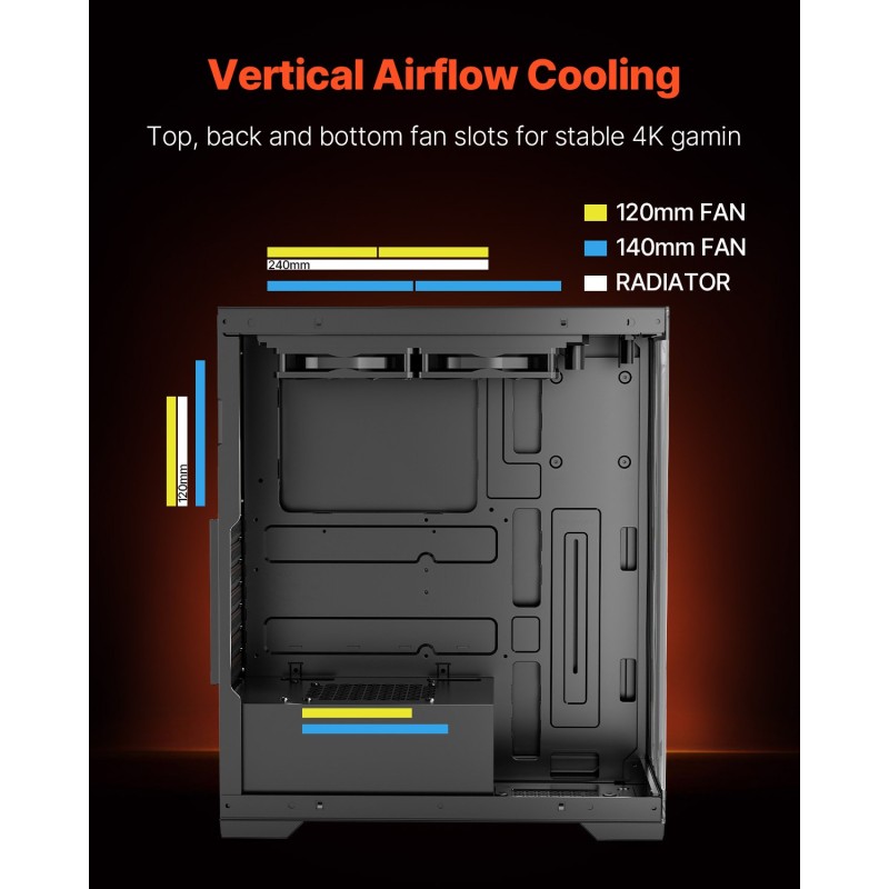 Miditornikotelo teräs karkaistu lasipaneeli ATX M-ATX ITX