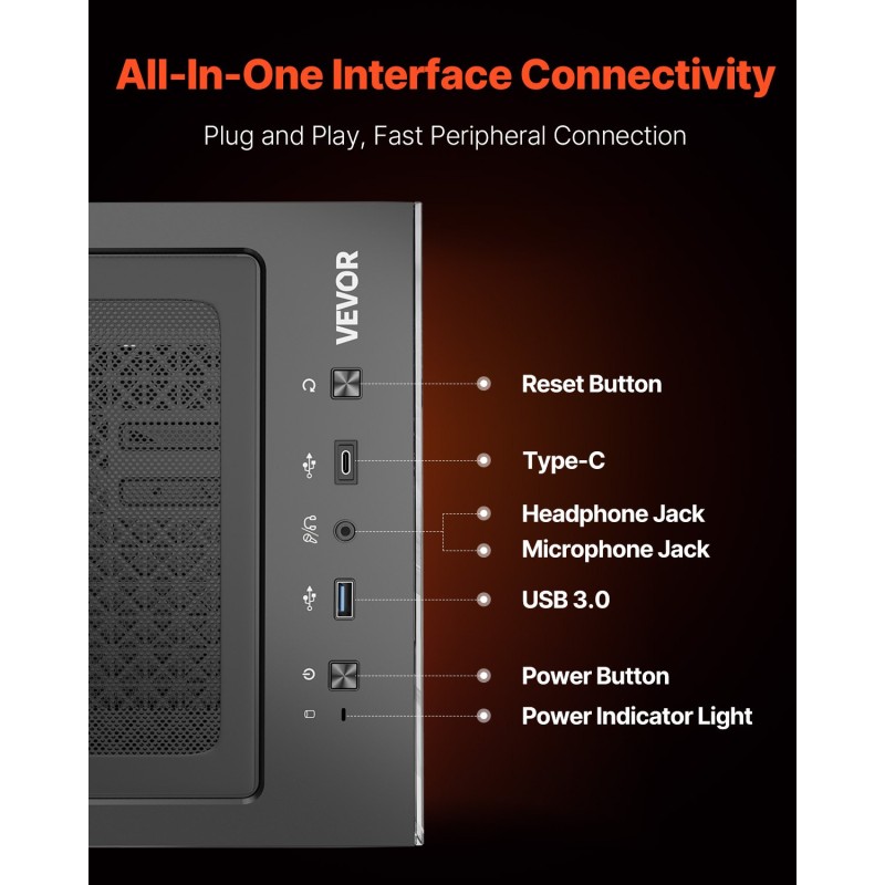 Miditornikotelo teräs karkaistu lasipaneeli ATX M-ATX ITX