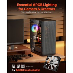 Miditornikotelo karkaistu lasipaneeli SPCC-teräs ATX M-ATX ITX 3 x 120 mm ARGB-tuuletinta