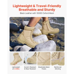 Miesten taktiset varsikengät 8 tuumaa vedenpitävällä kumipohjalla ja sivuvetoketjulla hengittävällä päällisellä