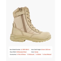 Miesten taktiset saappaat 203 mm varsi hiekanväriset vedenpitävät sivuvetoketjulla