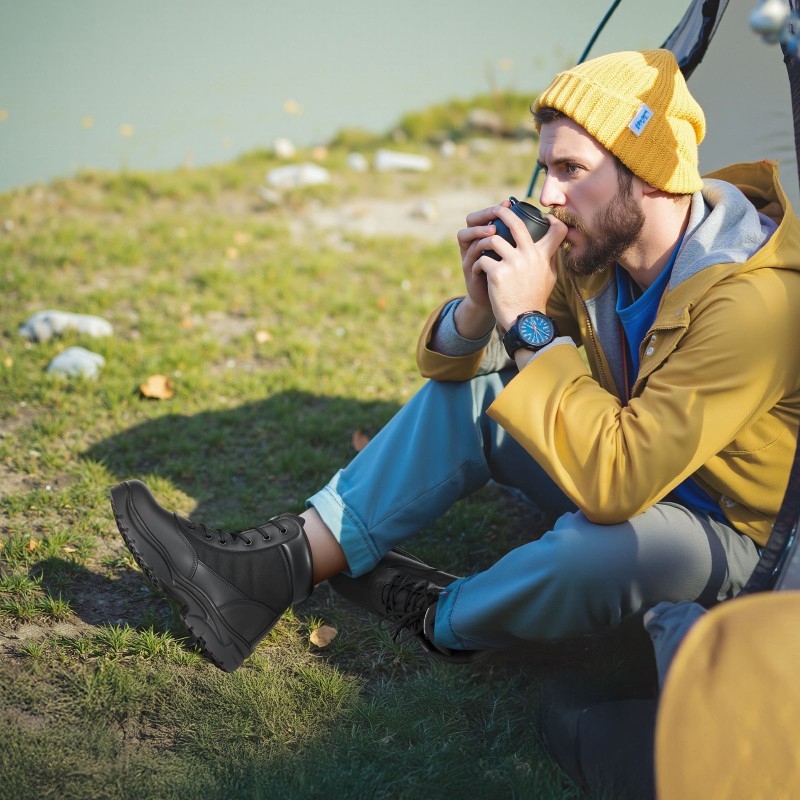 Miesten nilkkapituiset taktiset mustat saappaat vedenpitävällä liukastumista estävällä kumipohjalla