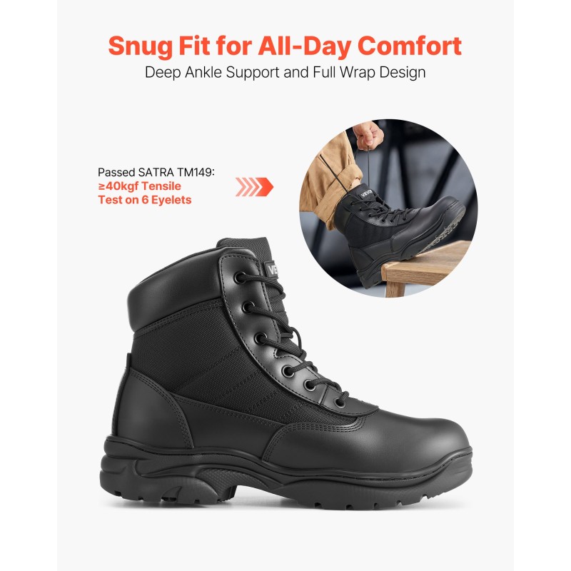 Miesten taktiset saappaat 6 tuuman vedenpitävä liukastumaton kumipohja musta vaellukseen