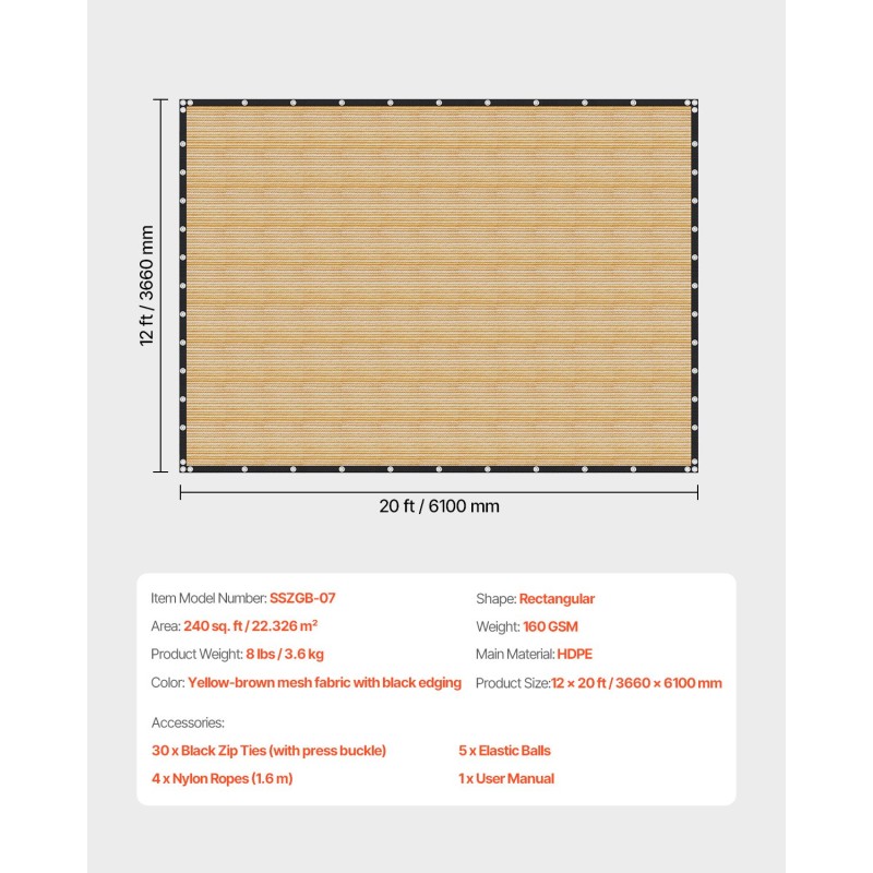 Varjokangas HDPE-kangas 160 g/m² 3,66 x 6,10 m 90% varjostus