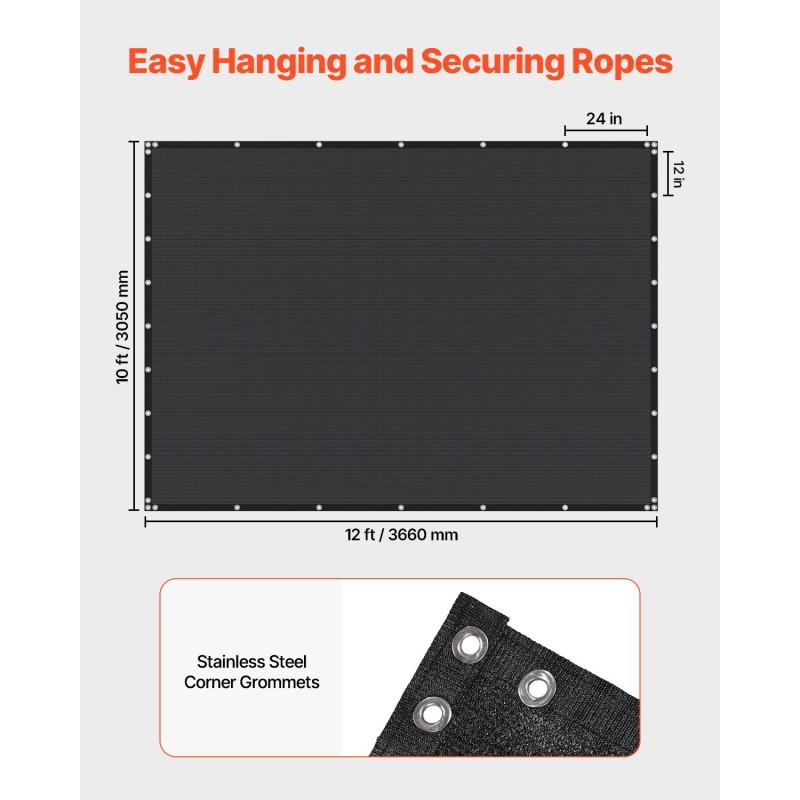 Varjokangas HDPE-kangas 140 GSM 3050×3660 mm 90% varjostus musta ulkokäyttöön