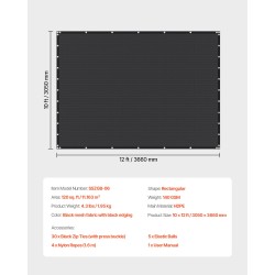 Varjokangas HDPE-kangas 140 GSM 3050×3660 mm 90% varjostus musta ulkokäyttöön