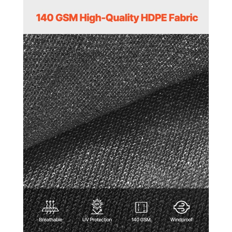 Varjokangas korkeatiheyksinen polyeteeni 140 g/m² 90% varjostus 3050 x 3050 mm musta