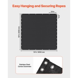Varjokangas korkeatiheyksinen polyeteeni 140 g/m² 90% varjostus 3050 x 3050 mm musta