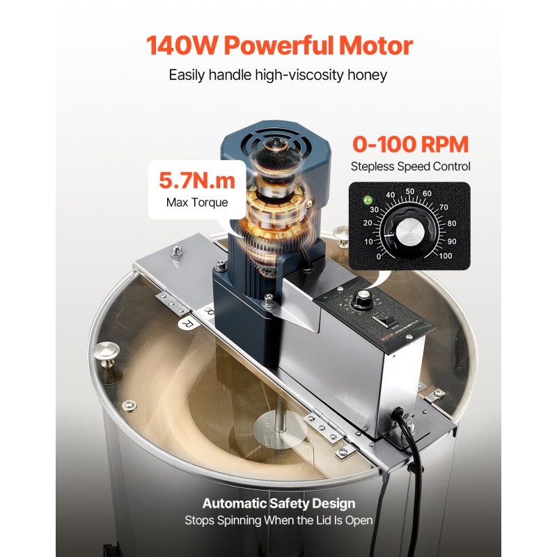 Sähkökäyttöinen hunajalinko 3 kehälle 201 ruostumatonta terästä 15 kg läpinäkyvällä kannella