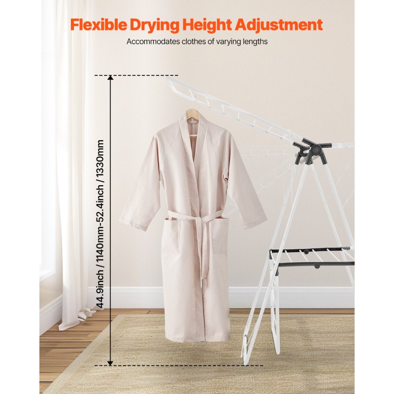 Taitettava 2-tasoinen pyykinkuivausteline rautaputkista ja PP-muovista 31 ripustustankoa 14 kg kantavuus