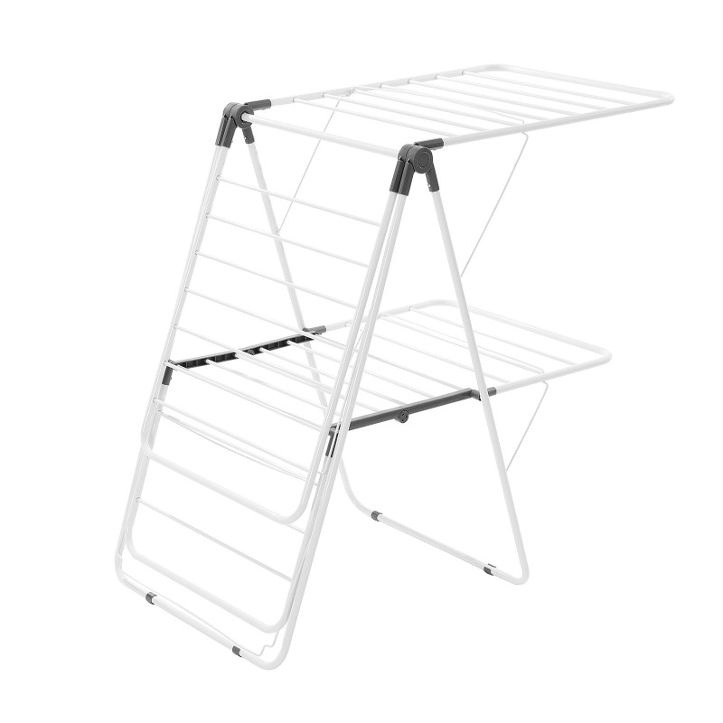 Taitettava 2-tasoinen pyykinkuivausteline rautaputkista ja PP-muovista 31 ripustustankoa 14 kg kantavuus