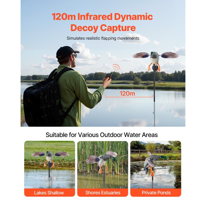 Sorsan houkutuslintu kestävä muovi koko 680×350×1460 mm 120 metrin infrapunakaukosäädin metsästykseen